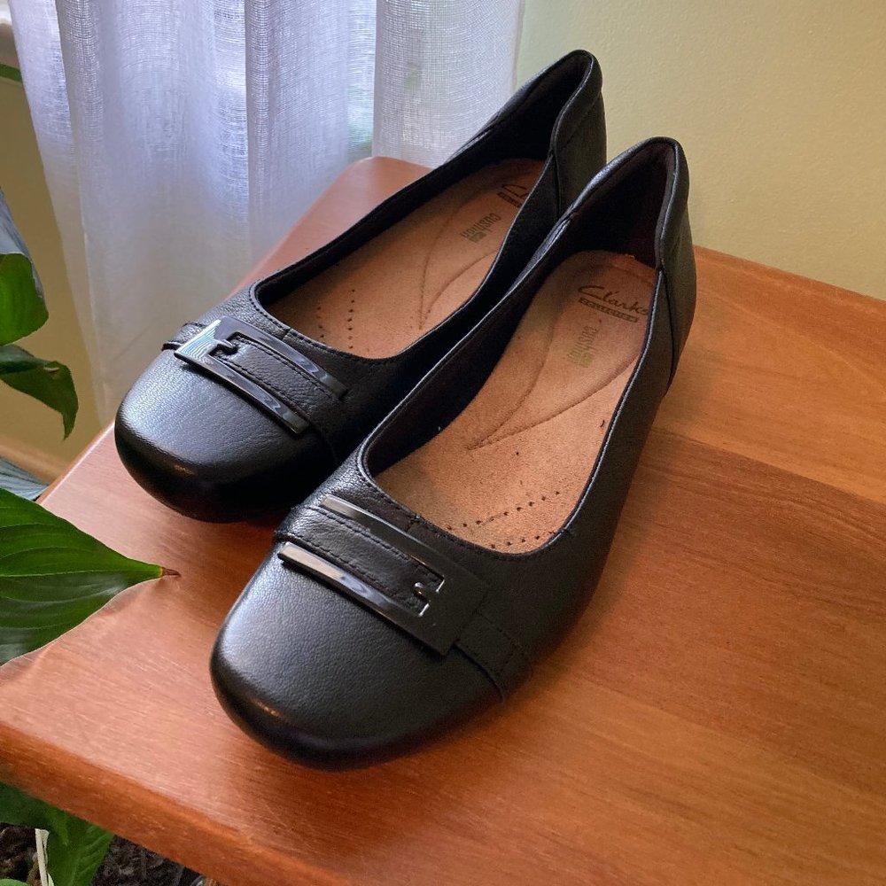 CLARKS Black Flats with Buckle